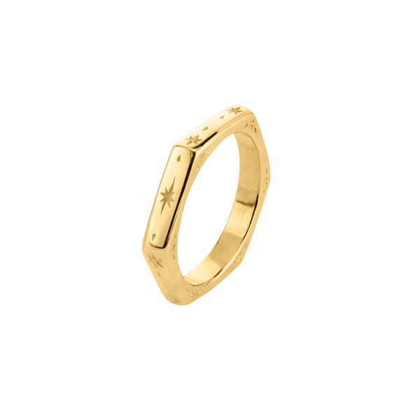 Galaxy Ring | Star Engraved Gold Wedding Band