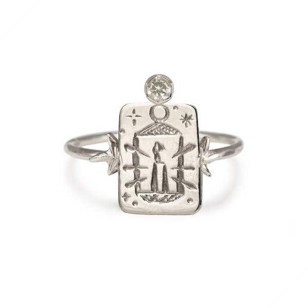 The Hermit 9k White Gold Tarot Ring